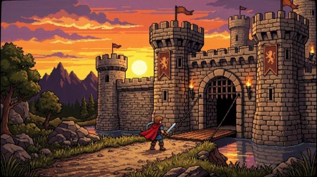 Scene generated by Studio in 90s pixel style