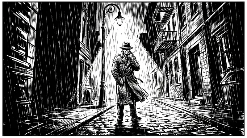 Scene generated by Kuak Studio in Noir Comic style