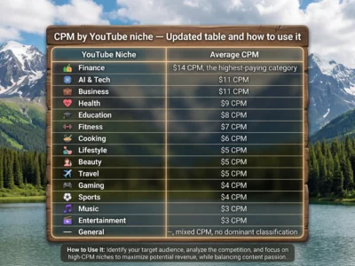 CPM por nicho de YouTube — Tabla completa