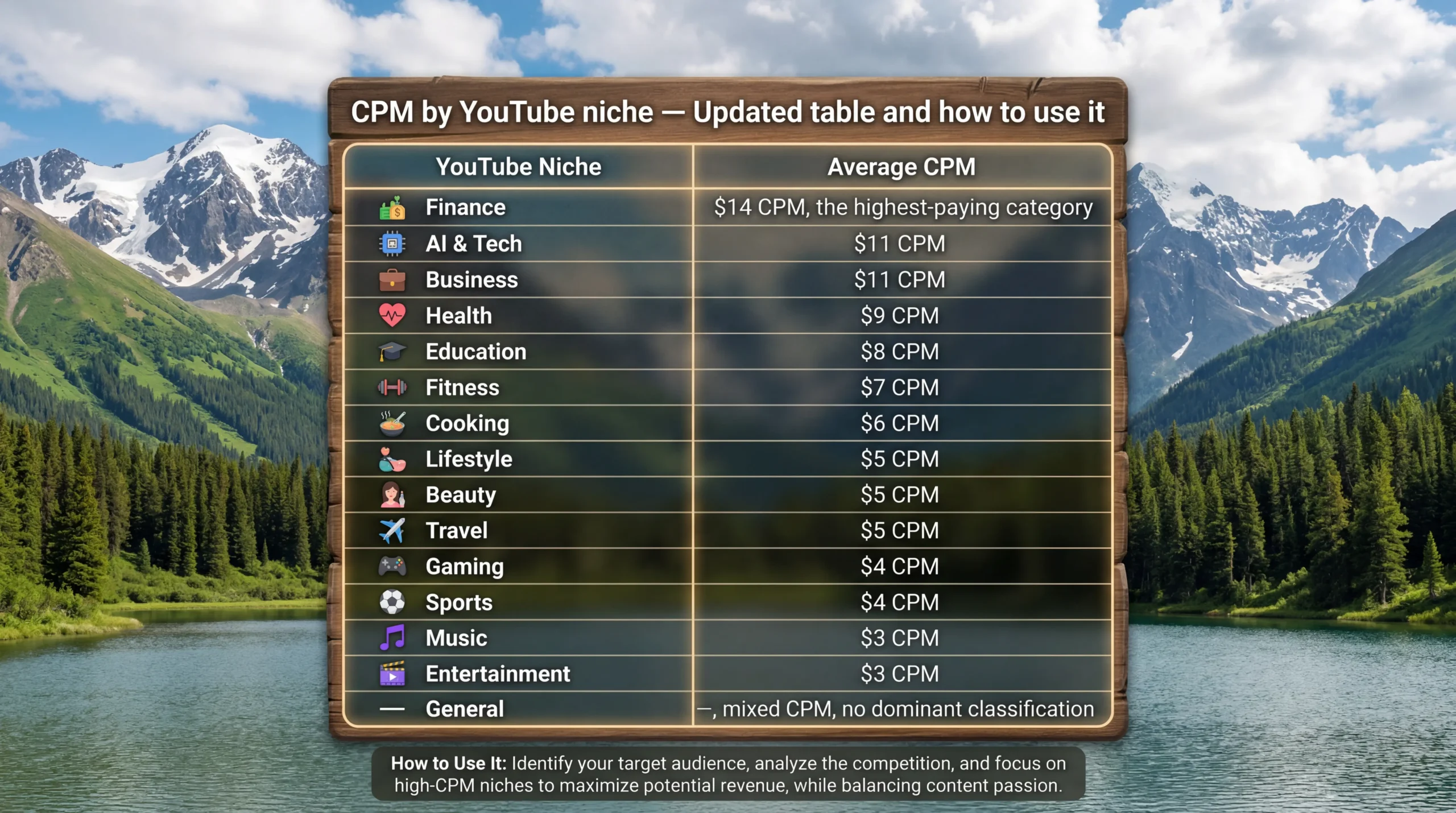 CPM por nicho de YouTube — Tabla completa
